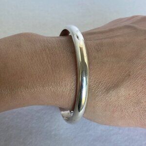 Sterling Silver 925 Polished Round Hinged Stacking Bangle Bracelet 7.25"